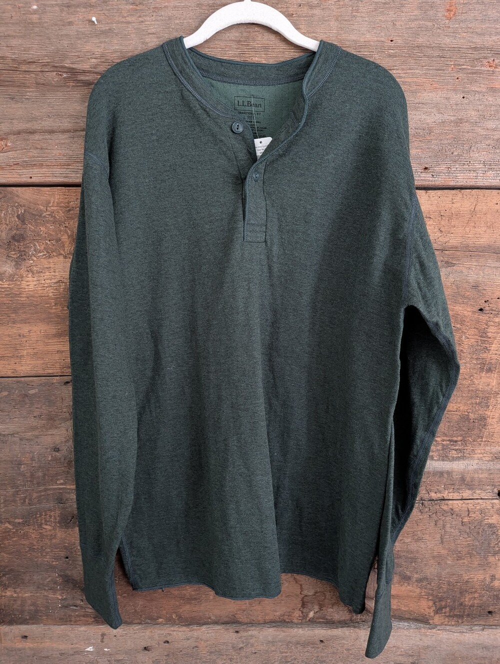 LL Bean River Drivers Two Layer Henley Shirt Men's Size L Dark Green